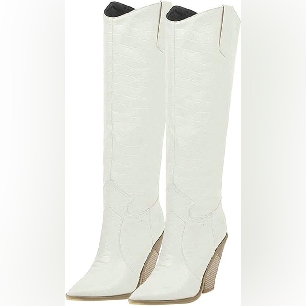 Knee high white cowboy boots size 8.5